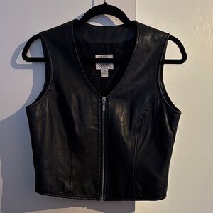 Black Leather Zip-Front Vest- Harley Davidson emblem added to the back